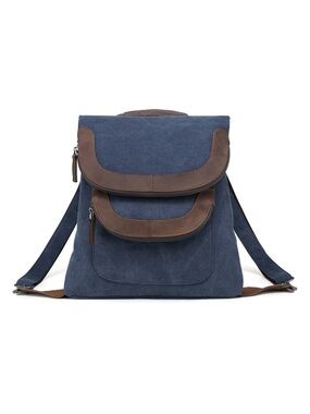 Davan Blue Canvas Multifunctional Backpack or Crossbody Bag with Leather Accents